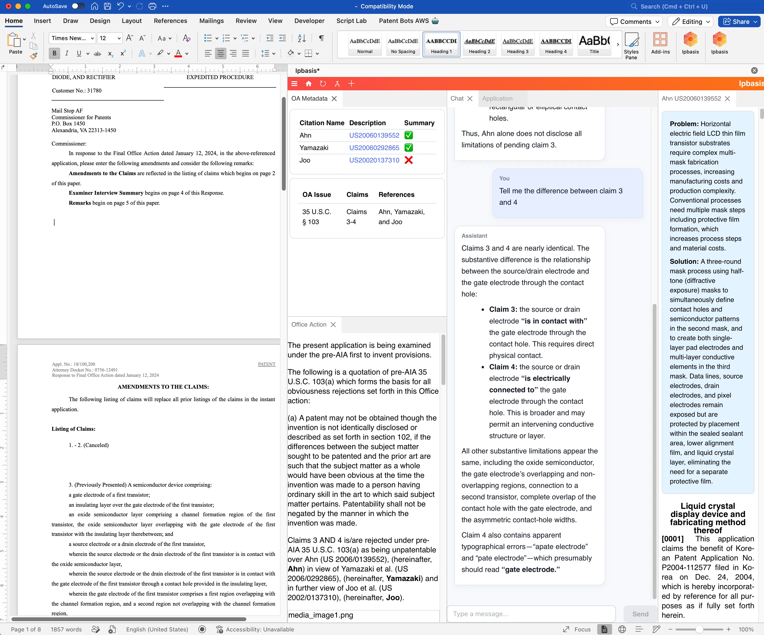 Office action chat interface with full context loaded